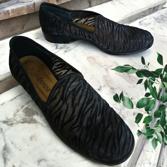 YVES SAINT LAURENT  8.5 Italian Made TARIN THOMAS Mesh/Suede Tiger Flat Shoe - Picture 1 of 15